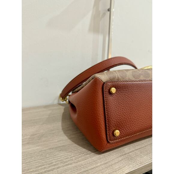 Coach Signature Coated Canvas May Small Flap Shoulder Handbag Tan Rust - Picture 13 of 13